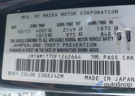 2015 Mazda Mazda3 I Sv from USA, damaged, VIN JM1BM1T70F1262664